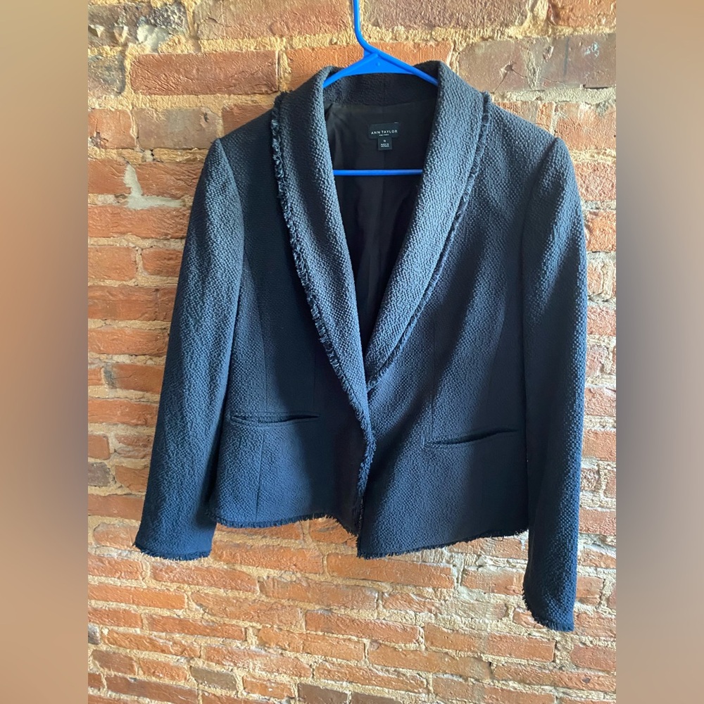 Ann Taylor Factory black blazer - cotton blend with shawl collar size 10